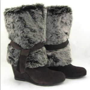 BCBG Woman's Brown Fur Calf High Boots